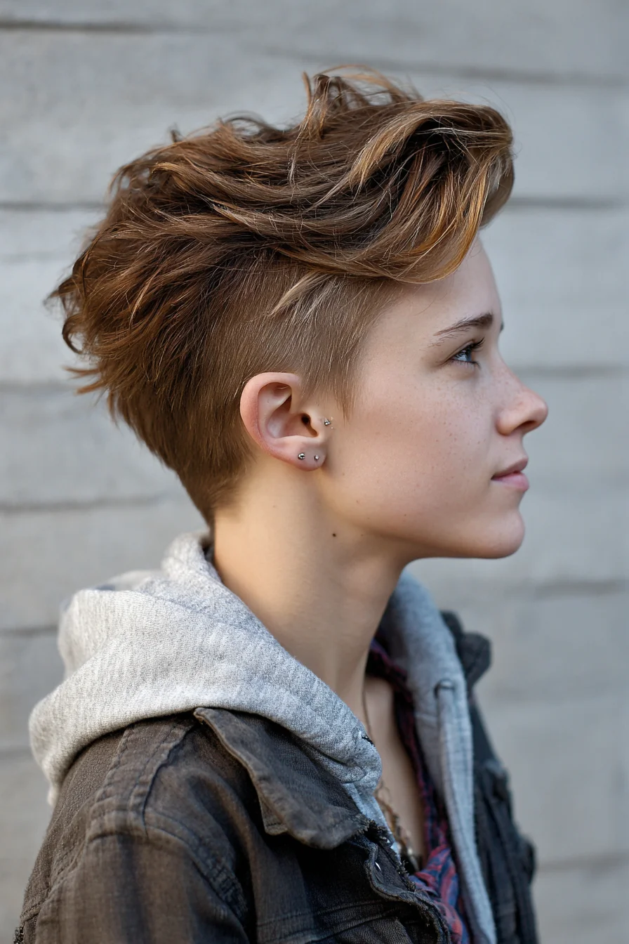 Textured Long-Top Pixie with Undercut — Tousled Quiff for Volume