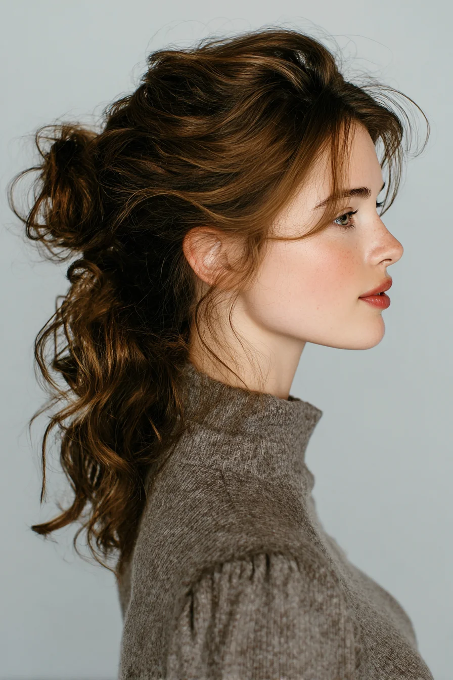 Textured Loose Curly Ponytail with Face-Framing Tendrils