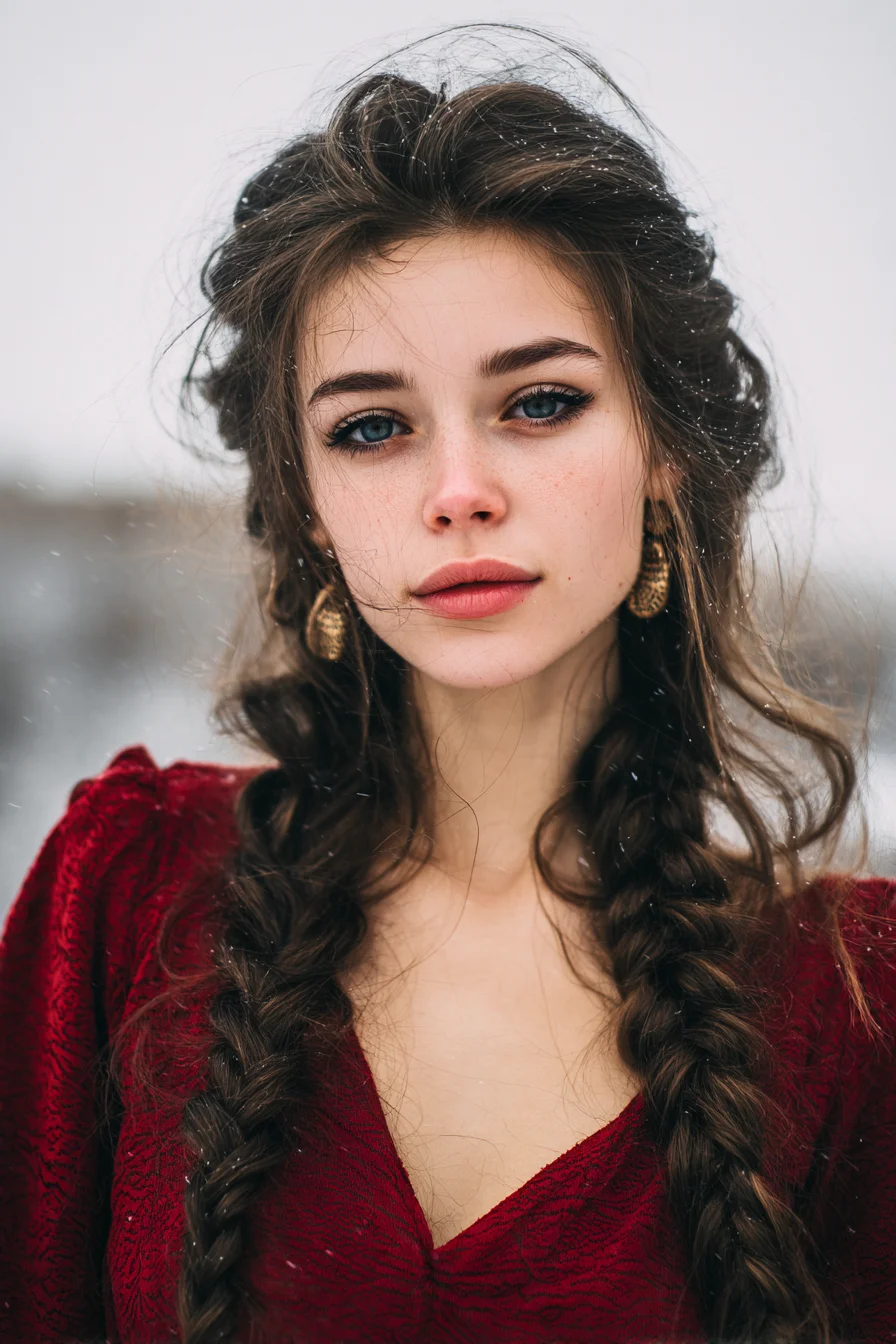 Textured Loose Double Braids with Face‑Framing Pieces