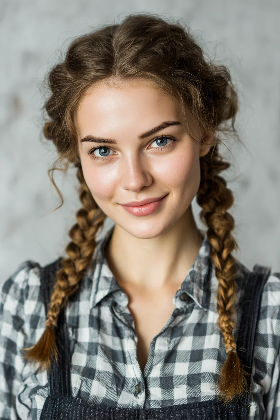 Textured Loose Double Braids with Face‑Framing Tendrils