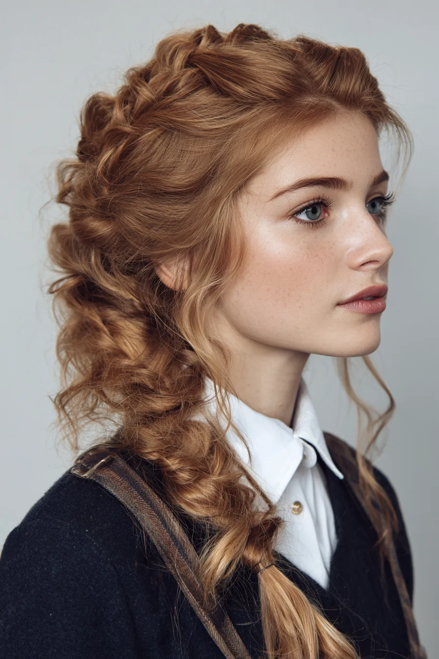Textured Loose Dutch-to-Three-Strand Braid with Face‑Framing Tendrils
