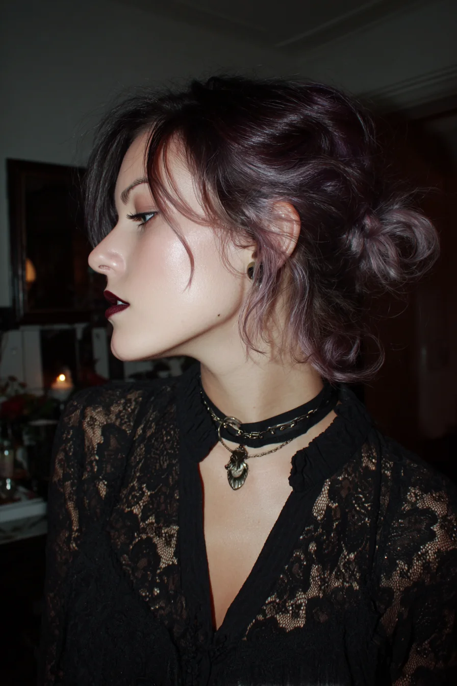 Textured Low Messy Bun with Face‑Framing Tendrils