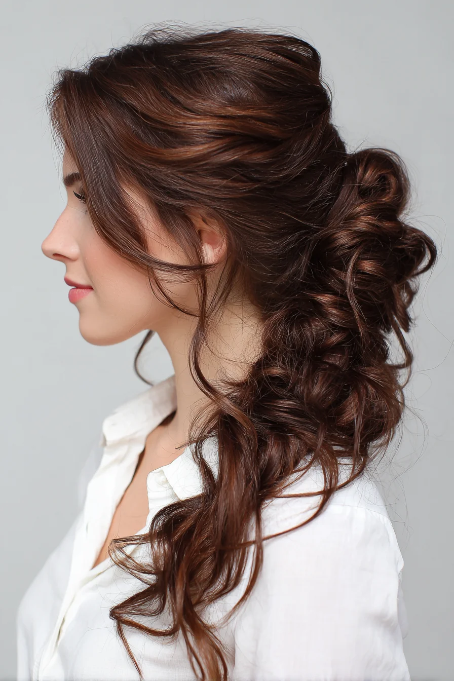 Textured Low-Side Chignon with Soft Face‑Framing Waves