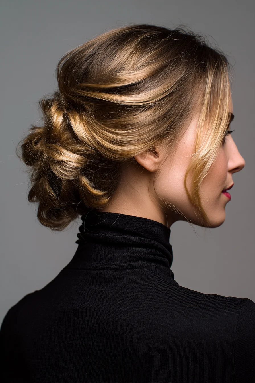 Textured Low Twisted Bun with Face‑Framing Tendrils