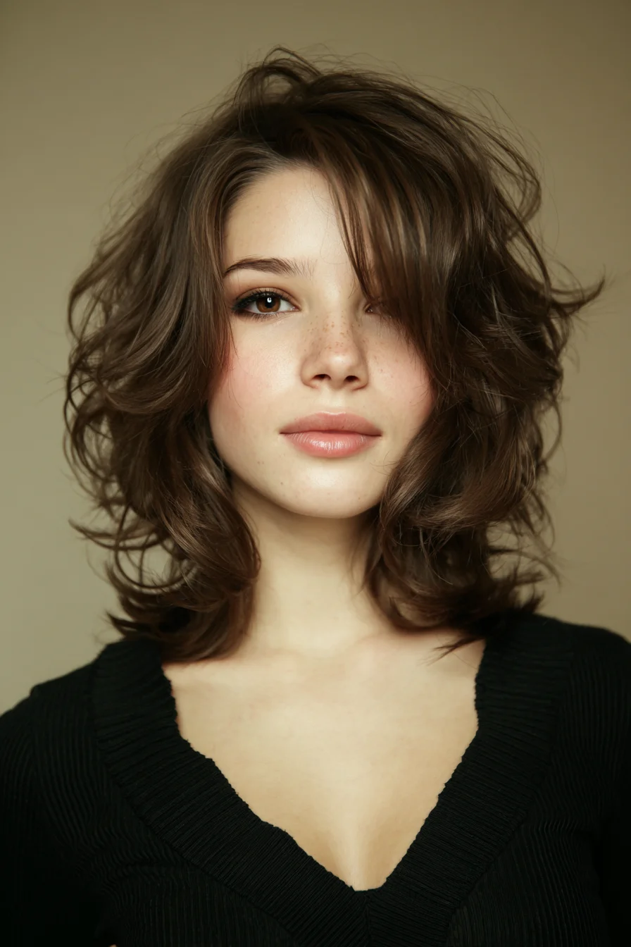 Textured Medium-Length Layered Shag with Feathered Bangs