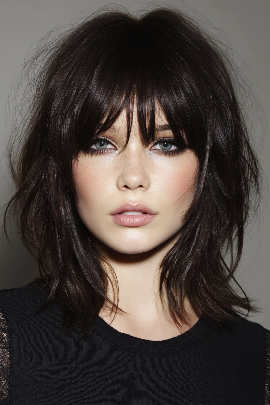 Textured Medium-Length Shag with Curtain Bangs