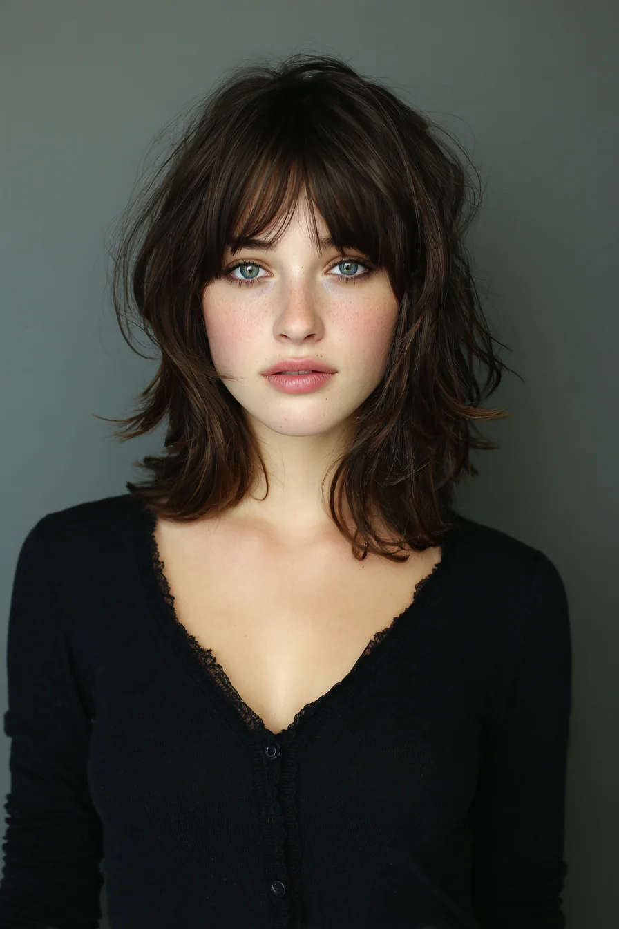 Textured Medium Shag with Soft Curtain Bangs