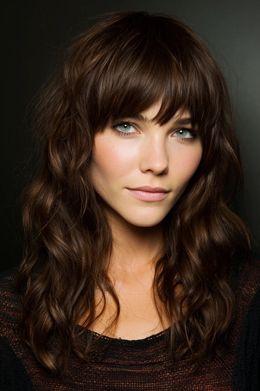 Textured Medium Waves with Wispy Blunt Fringe
