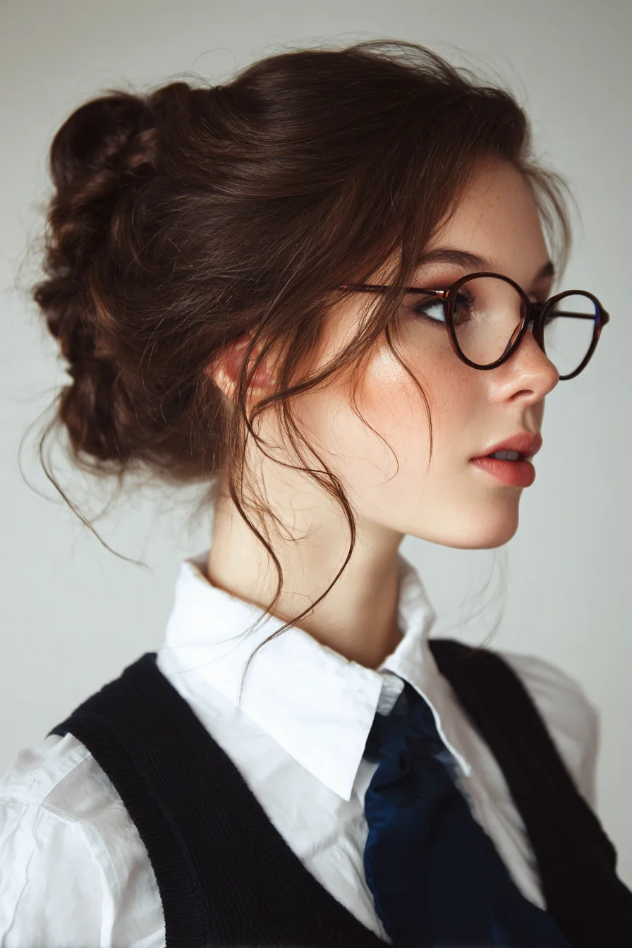 Textured Messy Low Bun with Soft Face‑Framing Tendrils