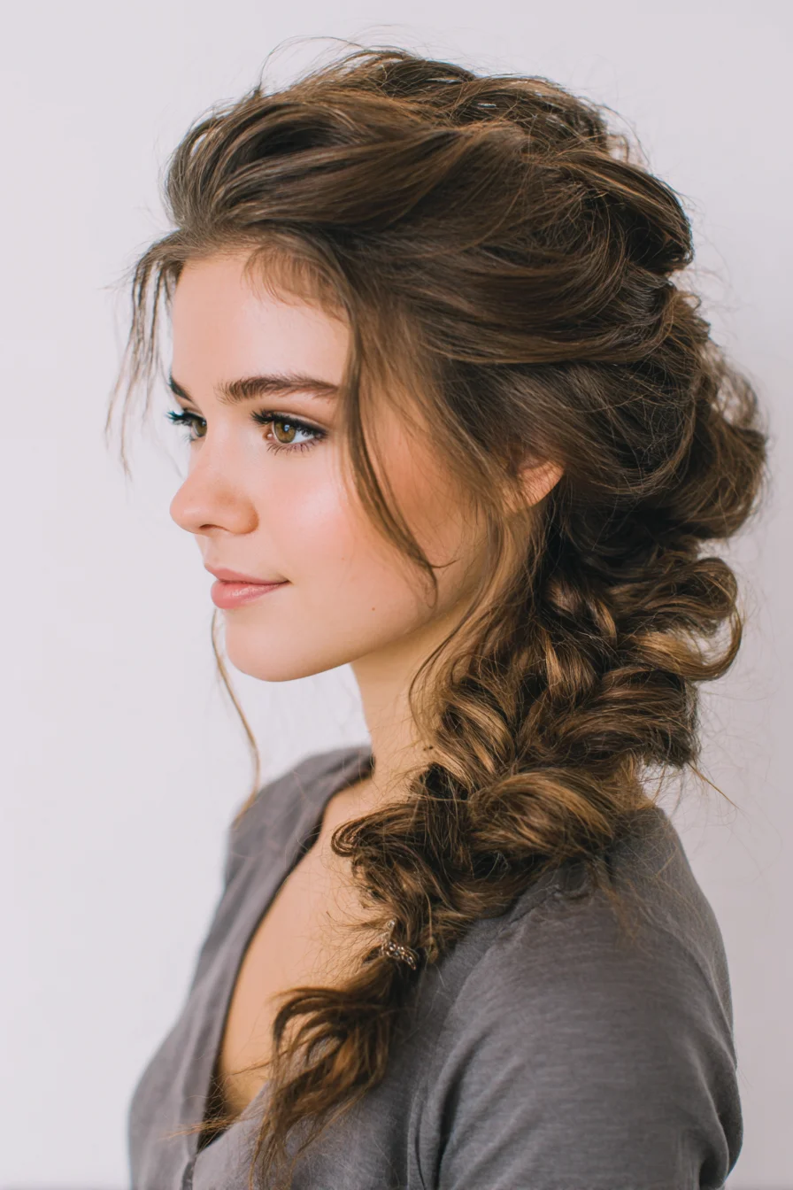 Textured Messy Side Braid with Voluminous Roots