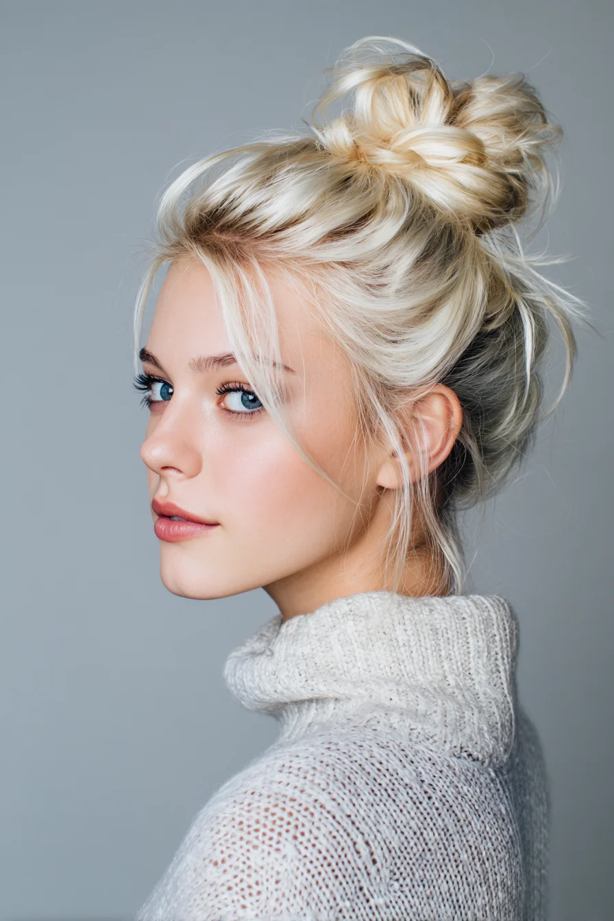 Textured Messy Top Knot with Soft Face‑Framing Pieces