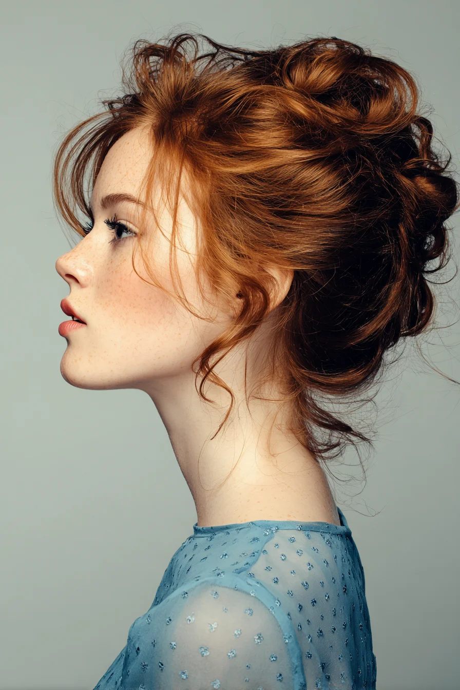 Textured Messy Updo with Face‑Framing Tendrils