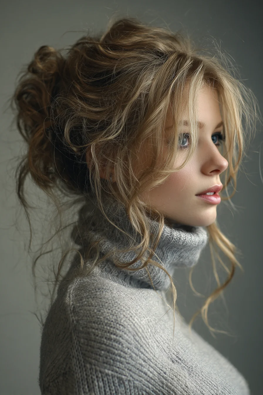Textured Messy Updo with Face-Framing Tendrils