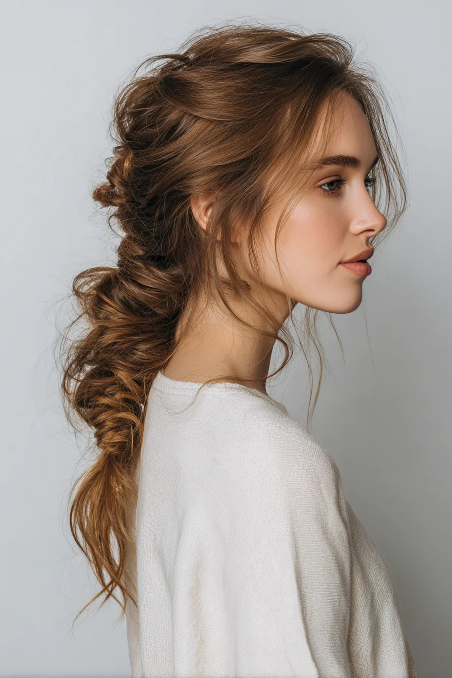 Textured Pulled-Through Braid Ponytail with Soft Face-Framing
