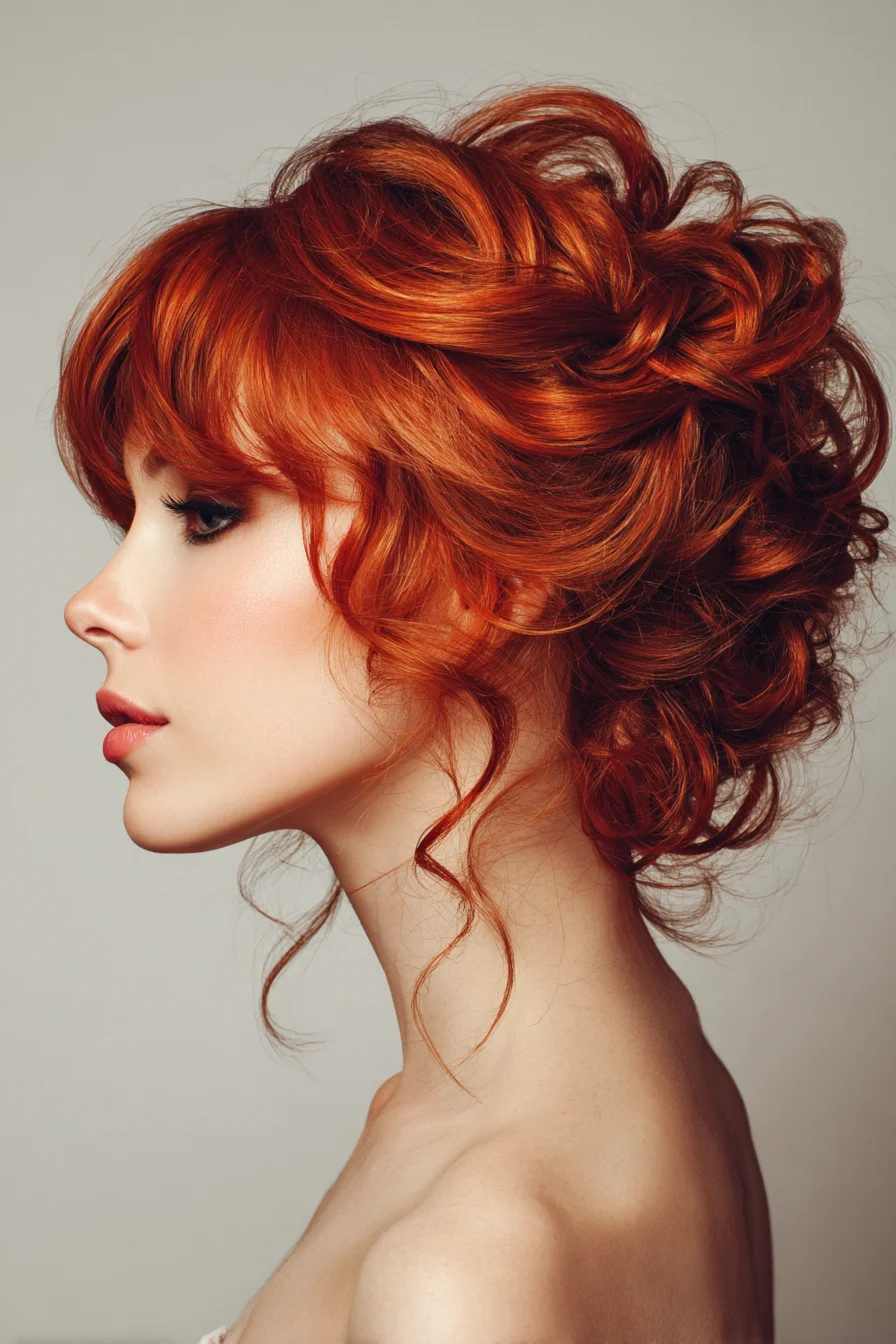 Textured Romantic Curly Updo with Face‑Framing Tendrils
