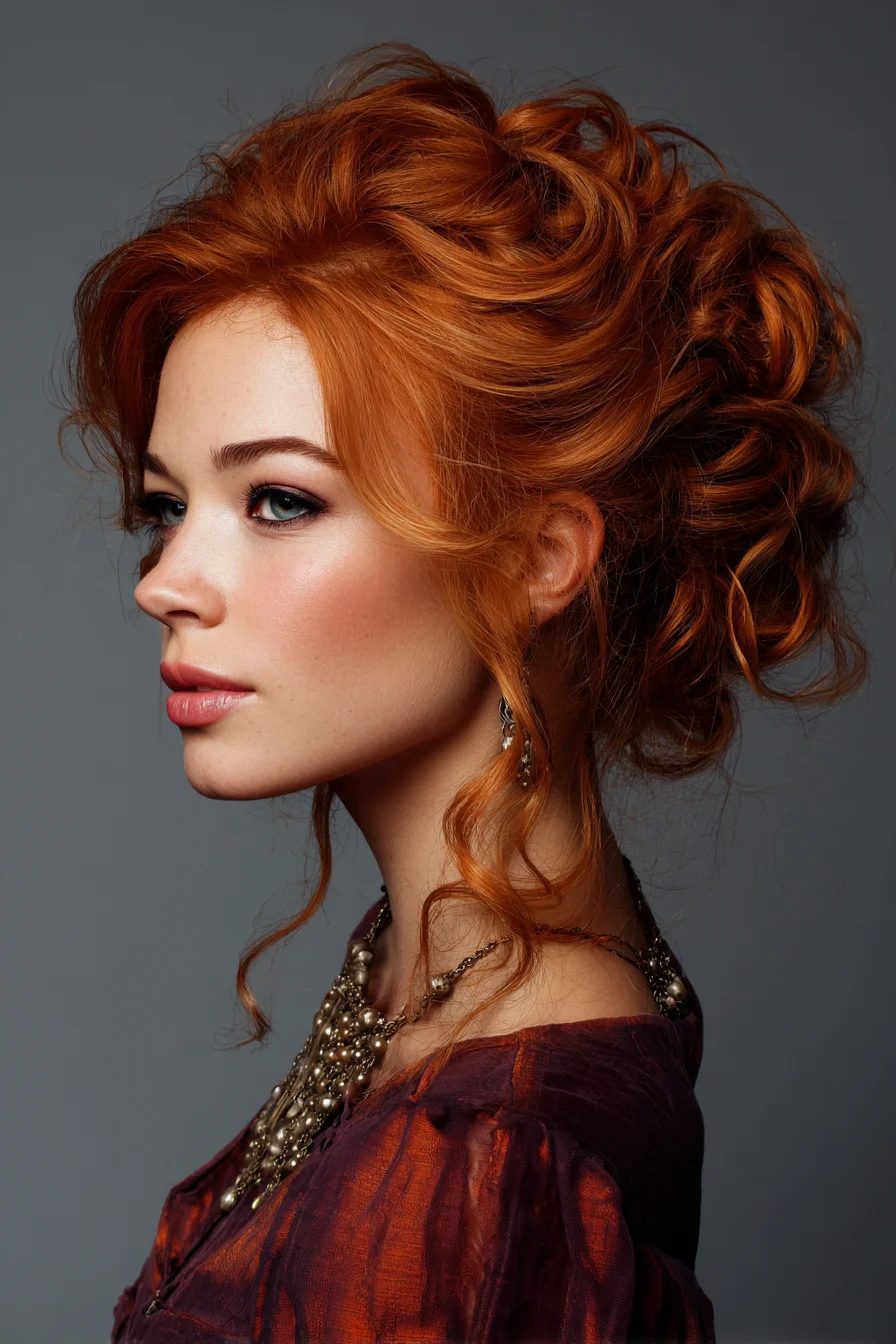 Textured Romantic Curly Updo with Face‑Framing Tendrils