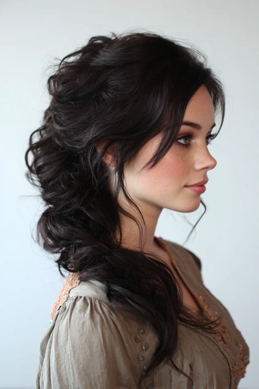 Textured Romantic Low Pony with Face‑Framing Tendrils