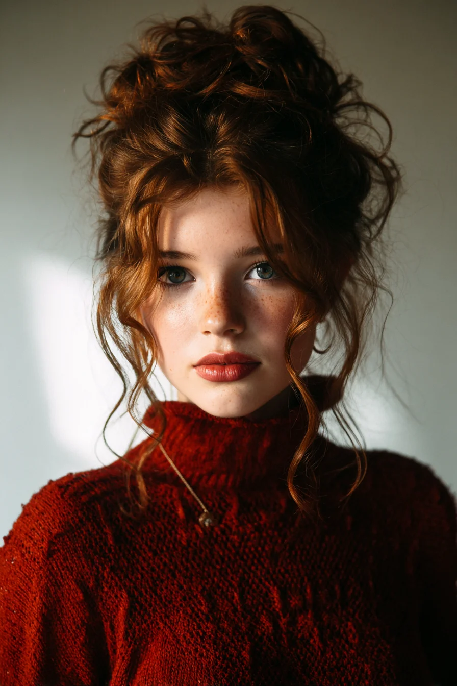 Textured Romantic Messy Updo with Face‑Framing Curls