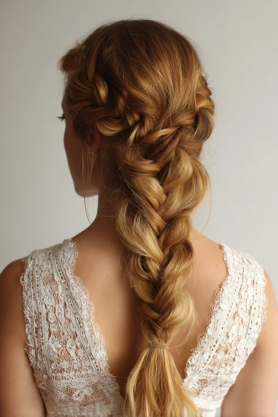 Textured Romantic Pancaked French Braid with Crown Twist