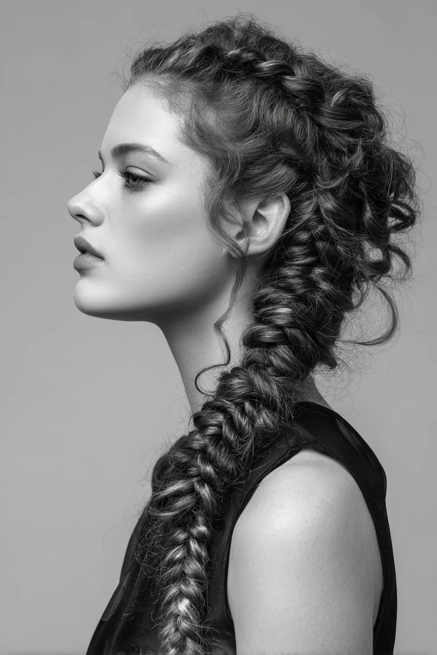 Textured Romantic Side Fishtail Braid for Wavy to Curly Hair