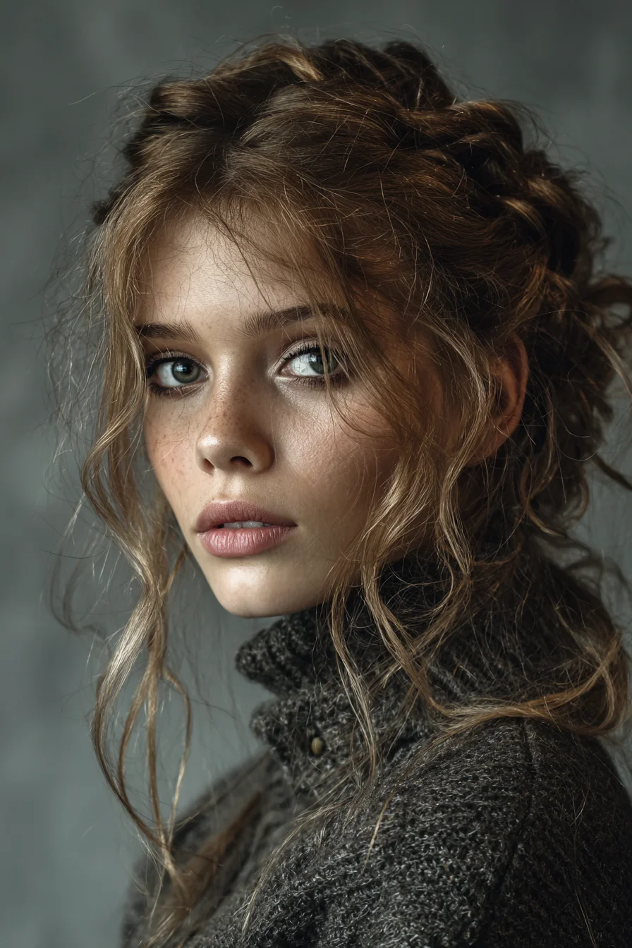 Textured Romantic Updo with Face‑Framing Tendrils