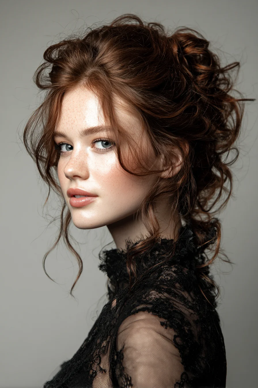 Textured Romantic Updo with Face-Framing Tendrils