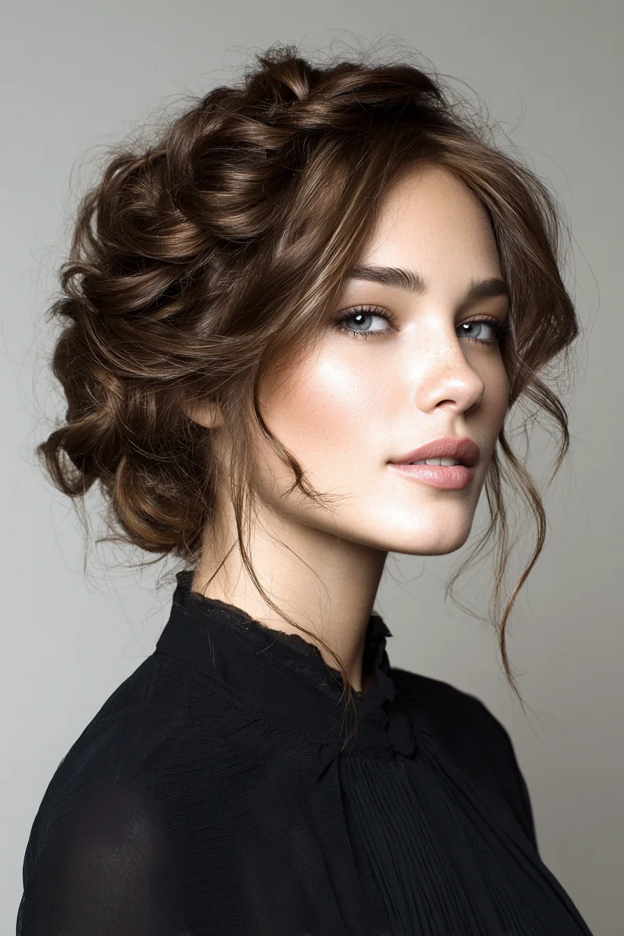Textured Romantic Updo with Soft Face-Framing Tendrils