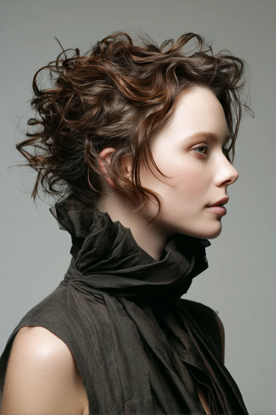 Textured Romantic Updo with Tousled Curls and Face‑Framing Tendrils