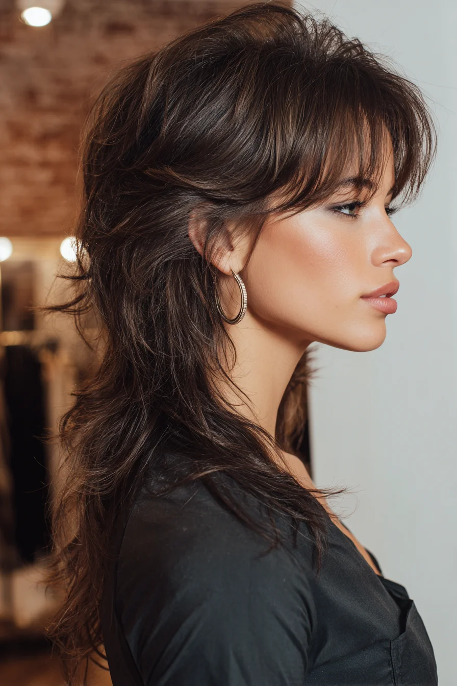 Textured Shag-Mullet with Face-Framing Curtain Bangs