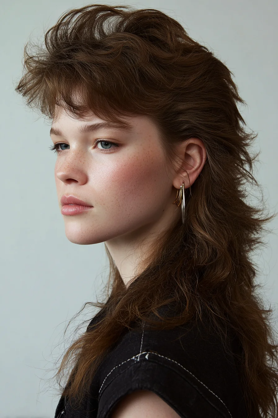 Textured Shag Mullet with Feathered Bangs — Medium-Length Natural Waves
