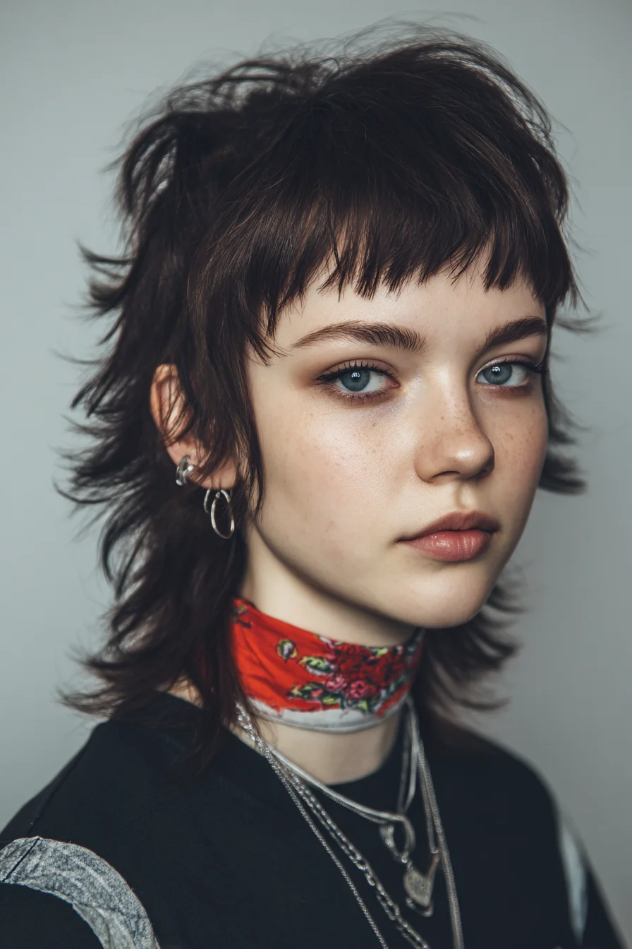 Textured Shag Mullet with Micro Bangs — Short Layered Cut