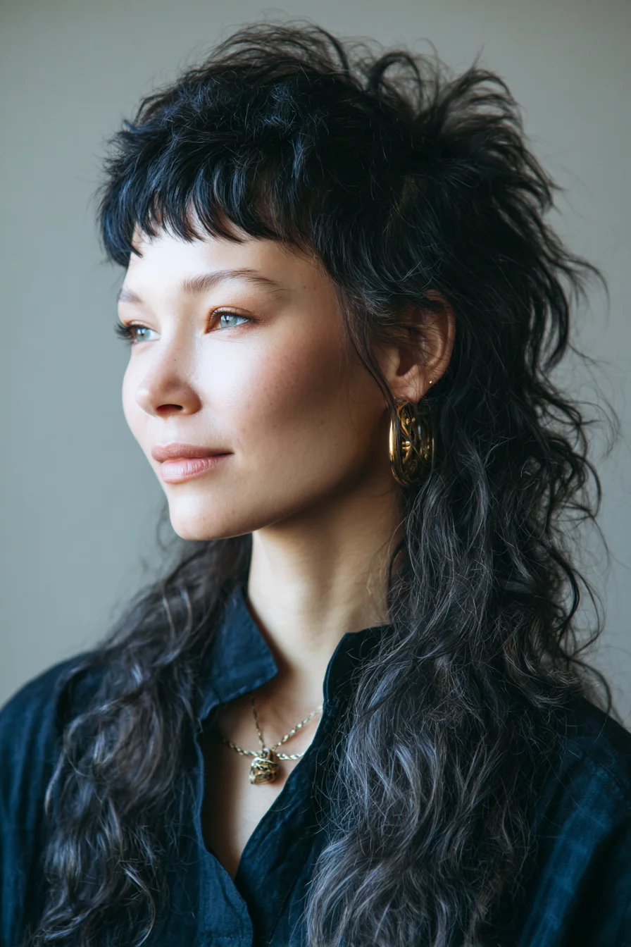 Textured Shag Mullet with Micro Bangs — Wavy to Curly Hair Styling