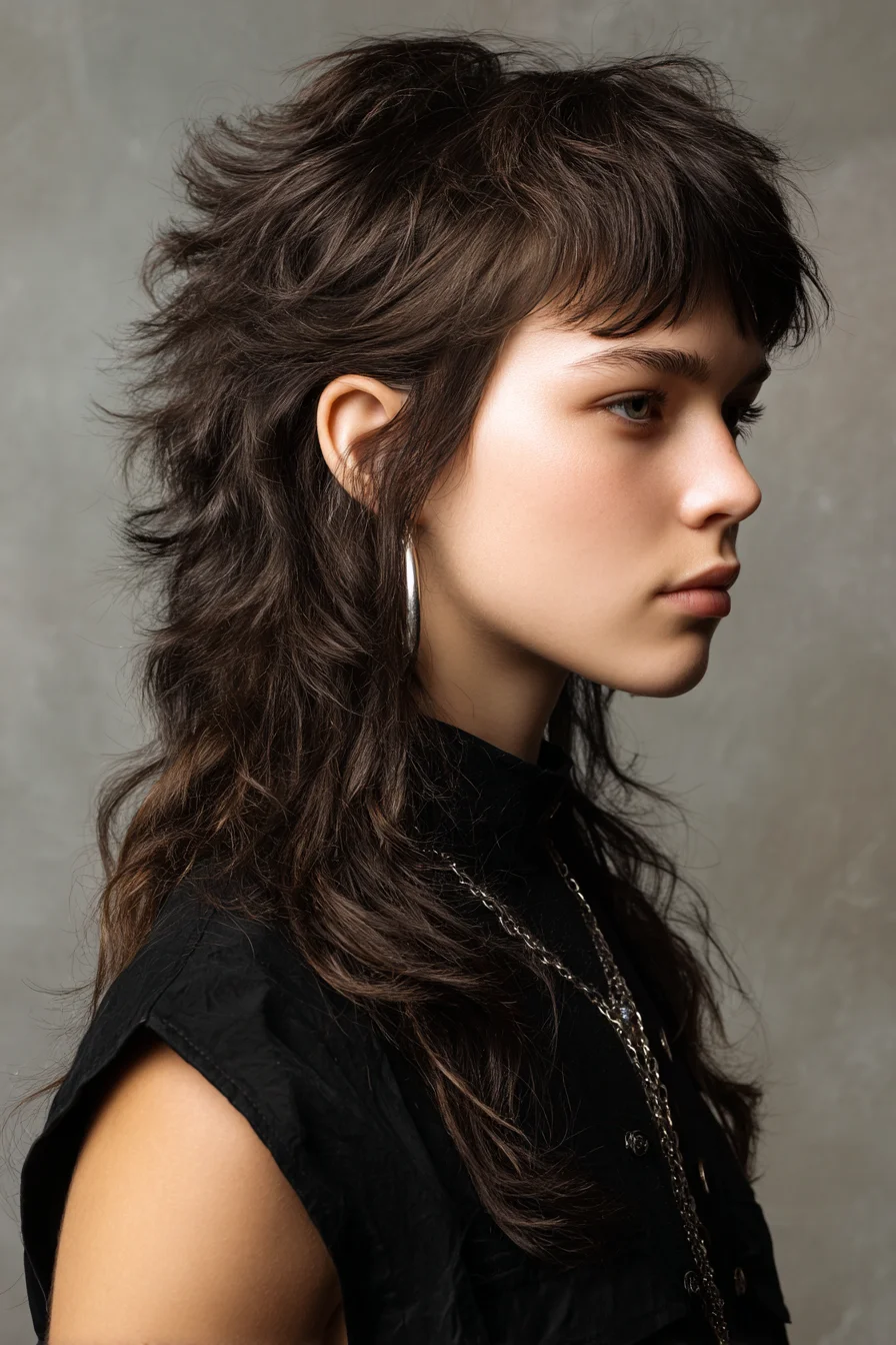 Textured Shag Mullet with Short Fringe - Layered Choppy Cut