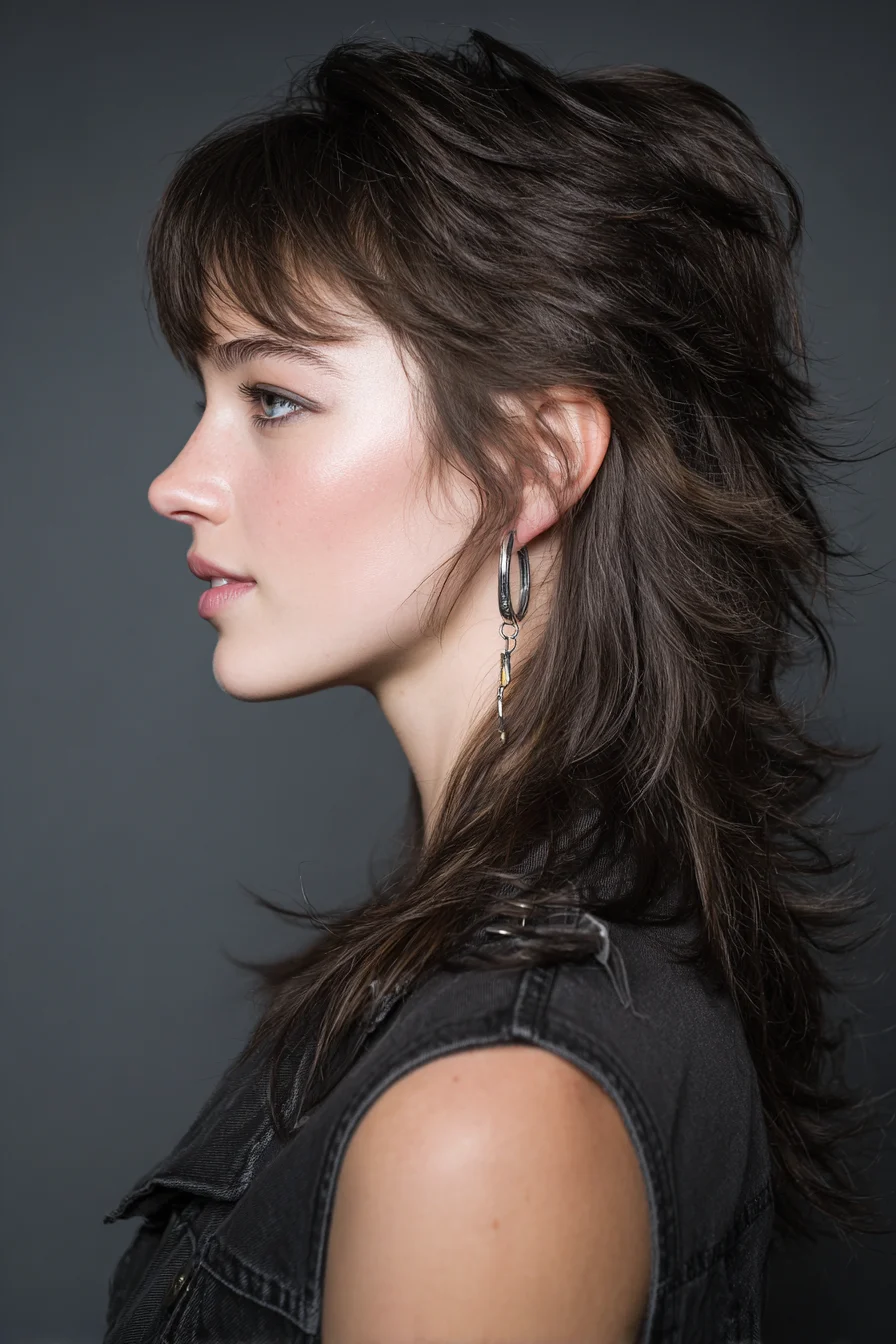 Textured Shag Mullet with Soft Curtain Bangs