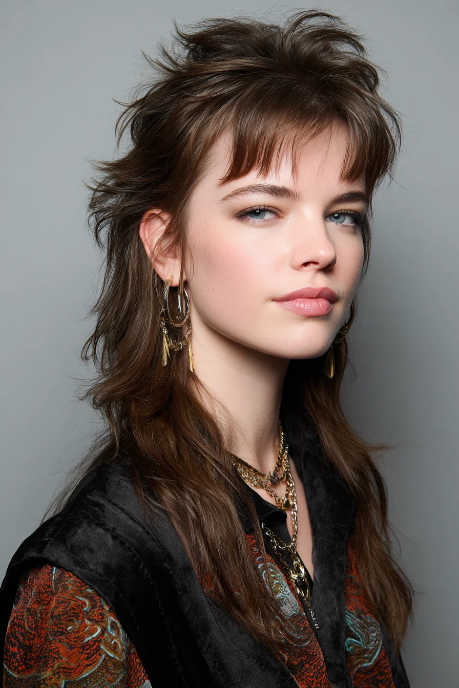 Textured Shag Mullet with Wispy Curtain Bangs