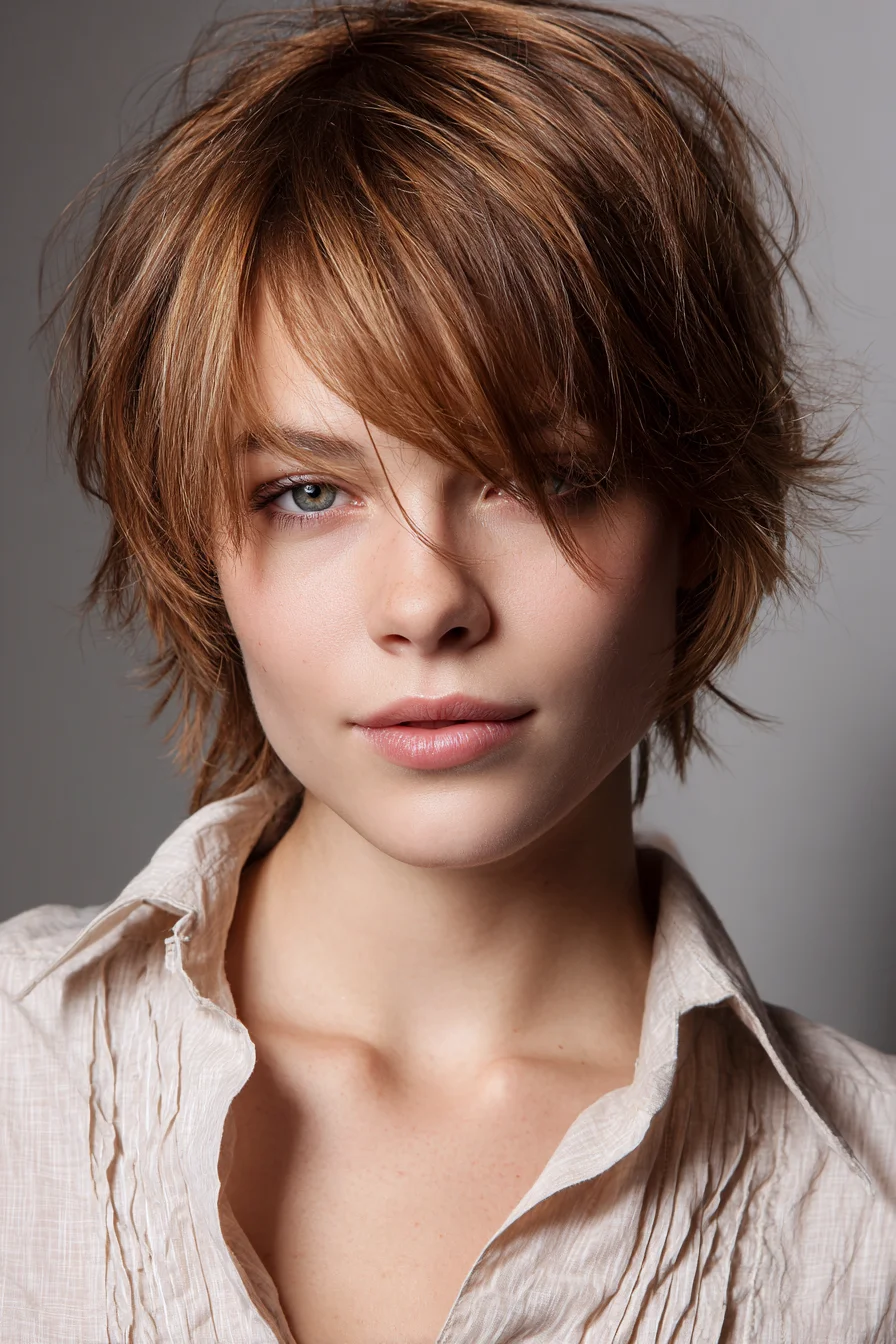 Textured Shag Short Cut with Side‑Swept Fringe