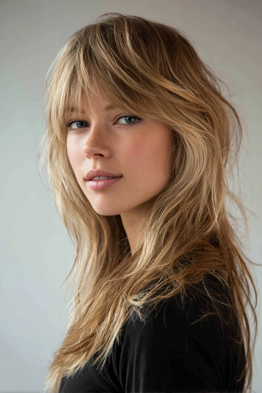 Textured Shag with Curtain Bangs and Tousled Beach Waves