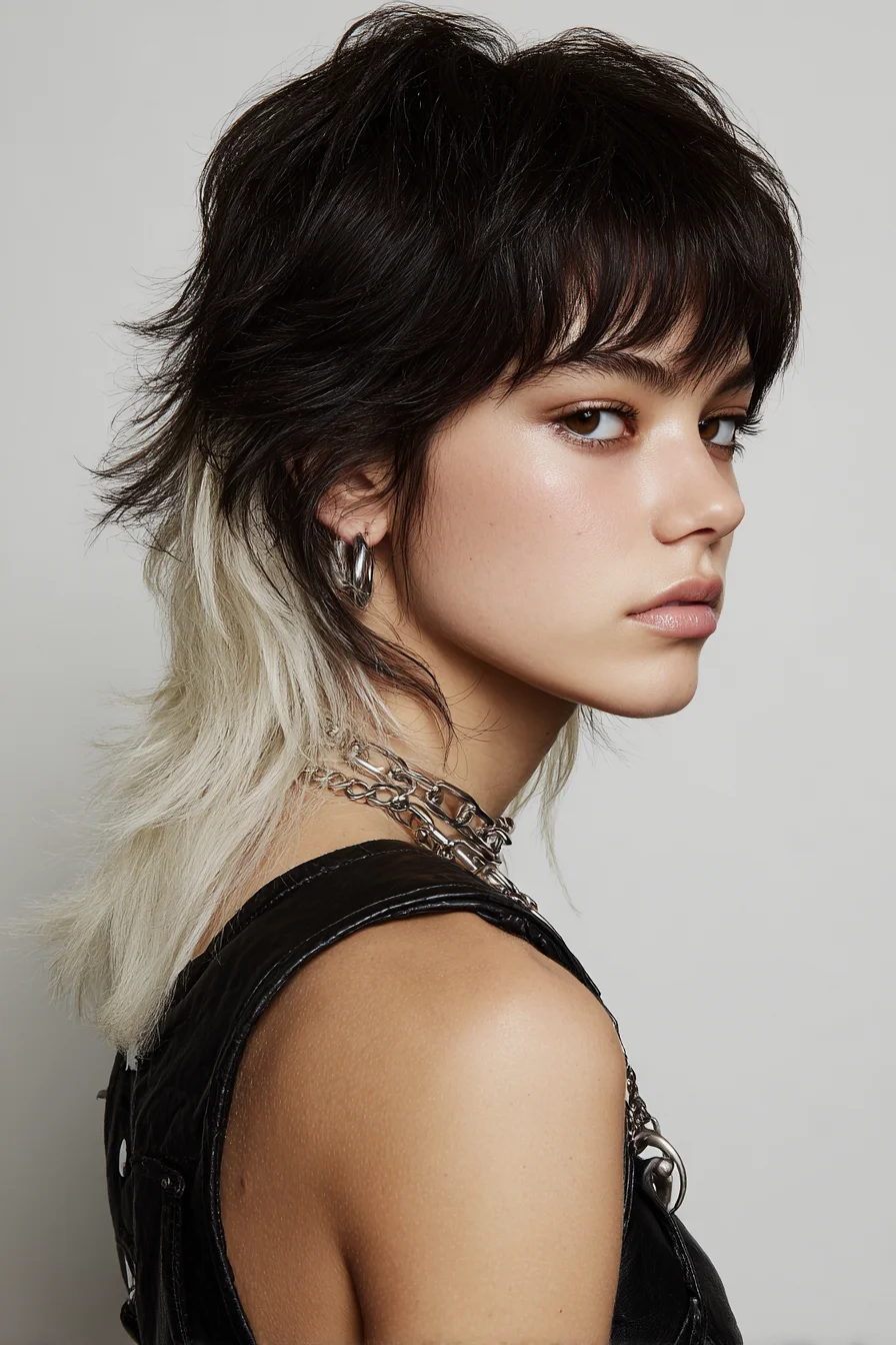 Textured Shaggy Mullet with Choppy Fringe and Two‑Tone Contrast