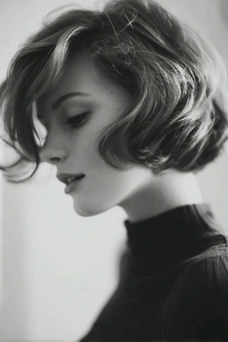 Textured Short Bob with Soft Side-Swept Waves