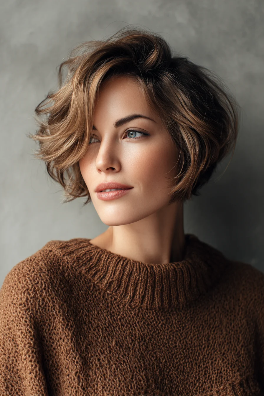 Textured Short Layered Bob with Side‑Swept Waves