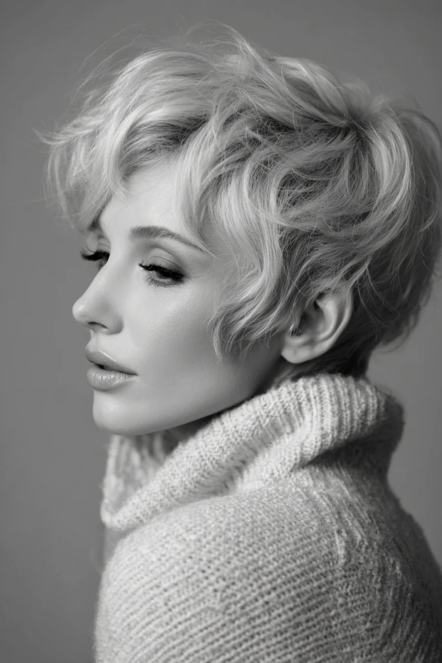 Textured Short Pixie with Soft Waves and Side-Swept Fringe