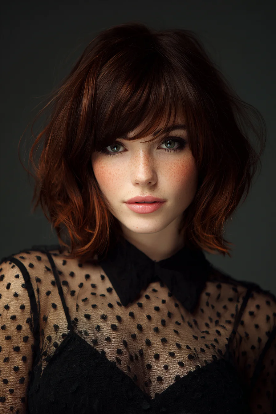 Textured Shoulder-Length Bob with Soft Curtain Bangs