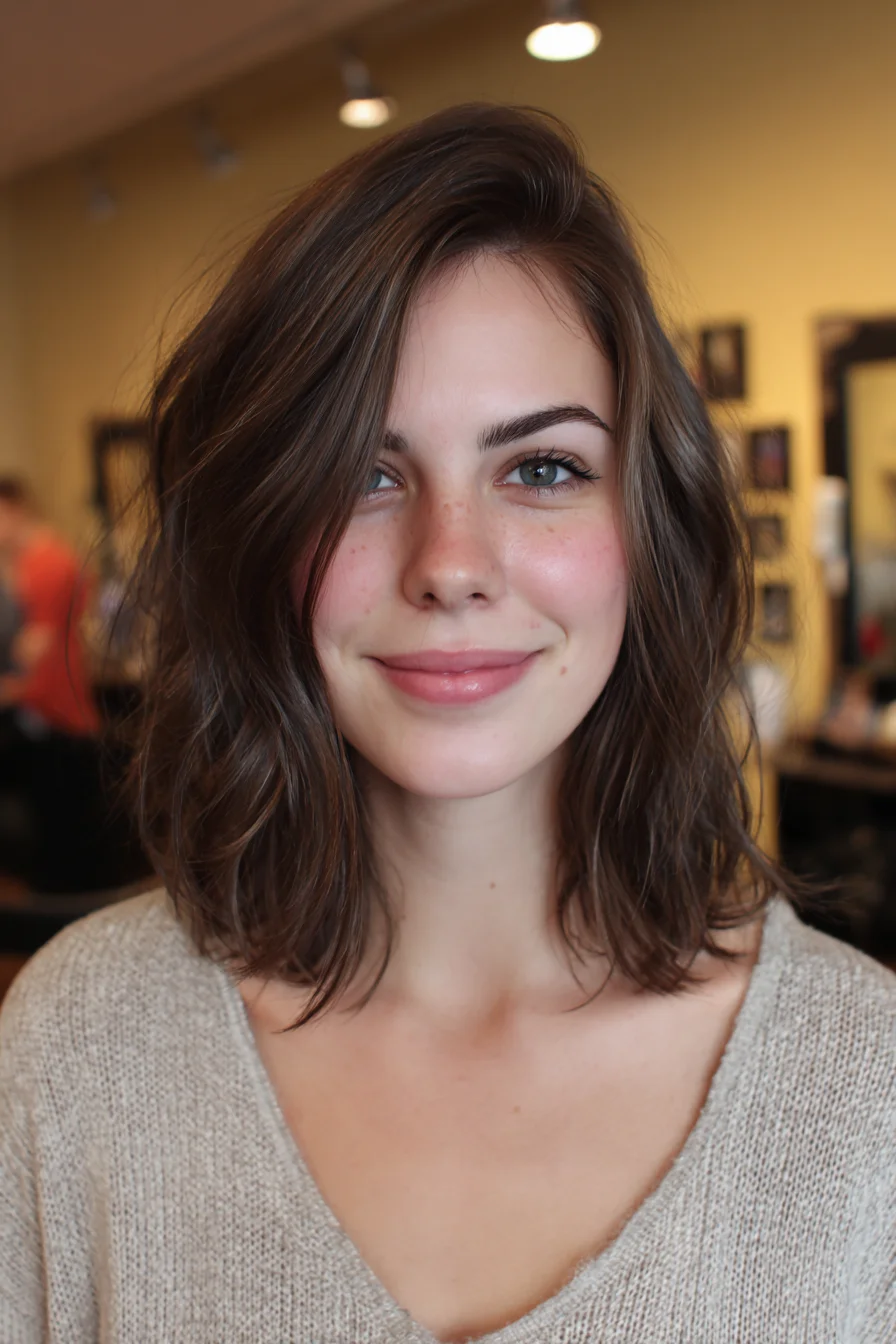 Textured Shoulder-Length Lob with Soft Face-Framing Layers