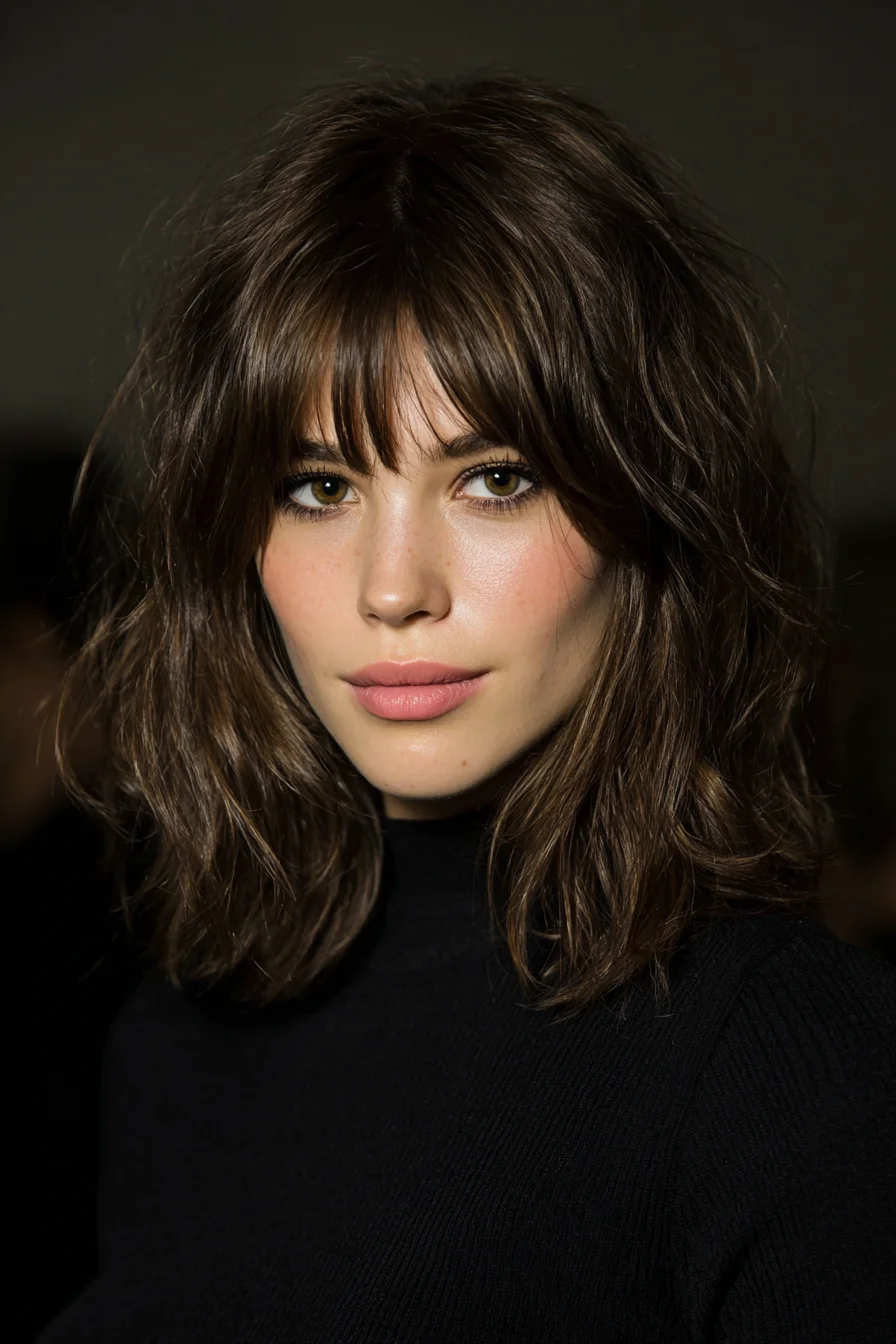 Textured Shoulder-Length Shag with Curtain Bangs