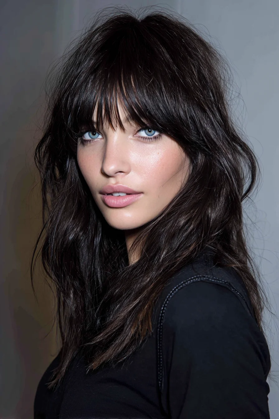 Textured Shoulder-Length Shag with Curtain Bangs