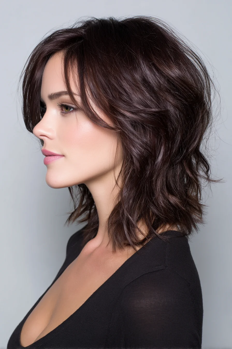 Textured Shoulder-Length Shag with Face-Framing Layers