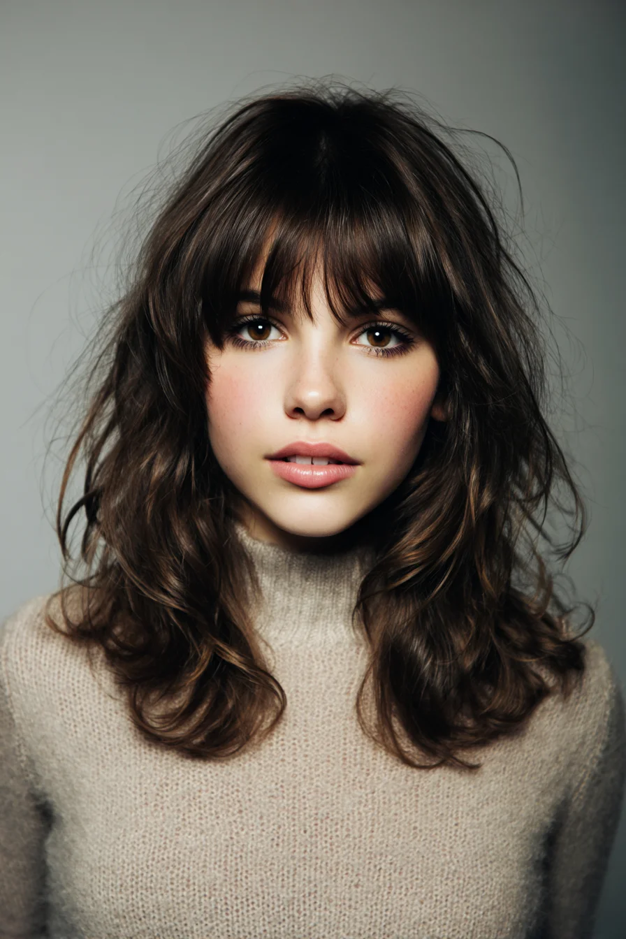 Textured Shoulder-Length Shag with Soft Curtain Bangs