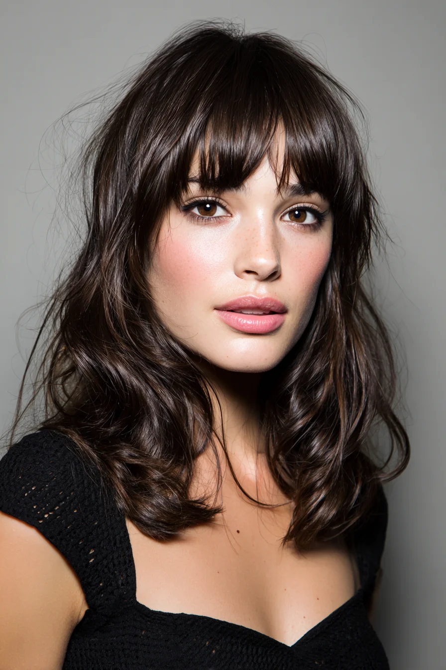 Textured Shoulder-Length Waves with Curtain Bangs