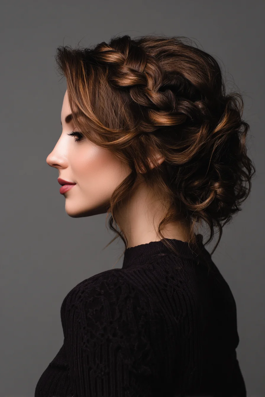 Textured Side Dutch Braid to Low Messy Bun — Braided Updo for Medium-Long Hair