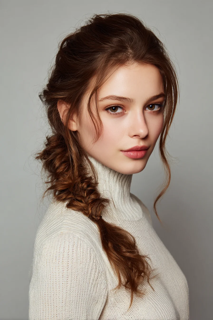 Textured Side Fishtail Braid with Face‑Framing Tendrils